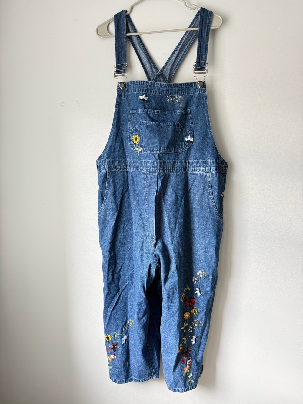 VTG Agapo Denim Floral Butterfly Embroidered Cotton Overalls Multi Color Size L